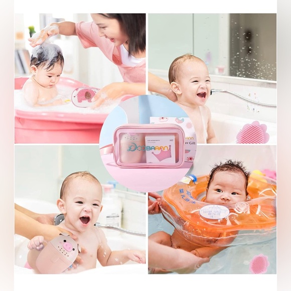 BABY SHOWER GIFT SET Silicone Brush, Shower Cap,Rinse Cup,Bath Sponge, Pink NEW - Picture 3 of 7